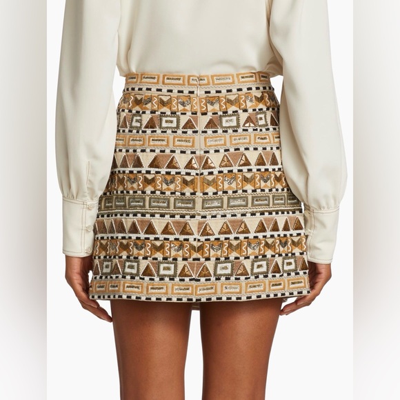 Veronica Beard Riel Beaded Skirt in Beige Multi - Picture 3 of 8